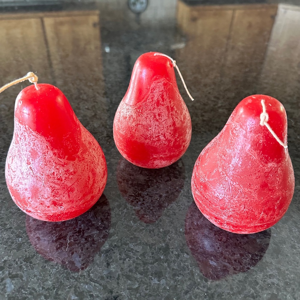 NEW Lot of 3 Timber Pear Shaped Cranberry Red Frosted Candles